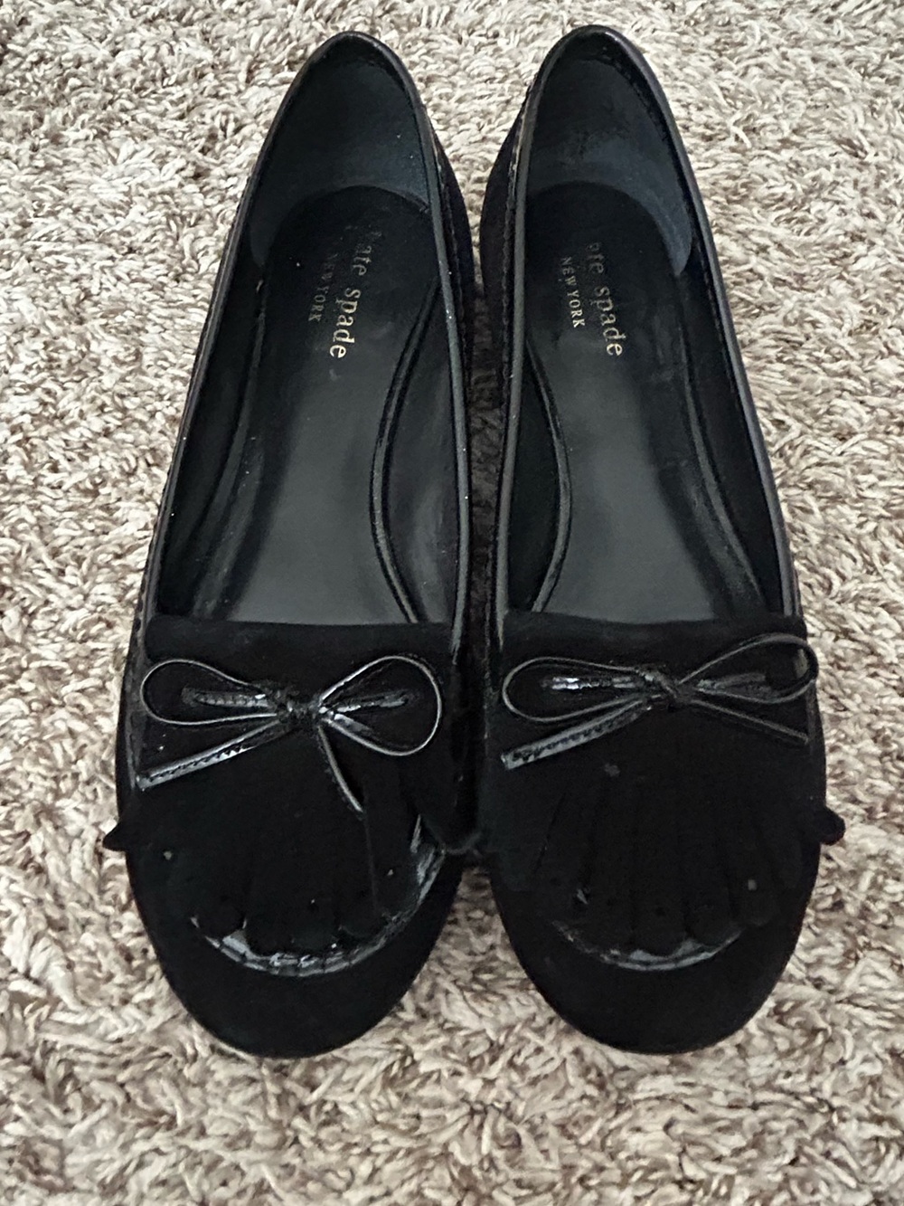 KATE SPADE New York Black Suede Moccasin Loafers - Black - Women's Size 7M